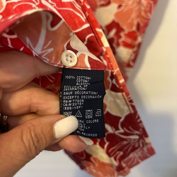 Tommy Hilfiger Camp Shirt Mens XL Red Loop Collar Floral Tropical Hawaiian Retro - Picture 8 of 11